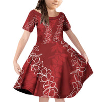 Hawaii Plumeria Lei Family Matching Off Shoulder Short Dress and Hawaiian Shirt Aloha Festive Vibe - Crimson LT7 Daughter's Dress Crimson - Polynesian Pride