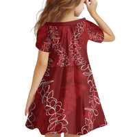 Hawaii Plumeria Lei Family Matching Off Shoulder Short Dress and Hawaiian Shirt Aloha Festive Vibe - Crimson LT7 - Polynesian Pride