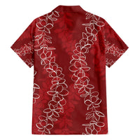 Hawaii Plumeria Lei Family Matching Off Shoulder Short Dress and Hawaiian Shirt Aloha Festive Vibe - Crimson LT7 - Polynesian Pride