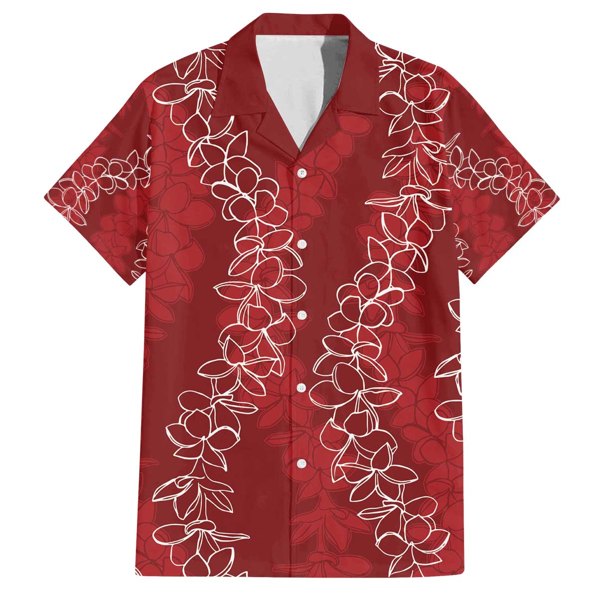 Hawaii Plumeria Lei Family Matching Puletasi and Hawaiian Shirt Aloha Festive Vibe - Crimson LT7 Dad's Shirt - Short Sleeve Crimson - Polynesian Pride