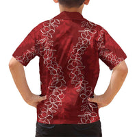 Hawaii Plumeria Lei Family Matching Short Sleeve Bodycon Dress and Hawaiian Shirt Aloha Festive Vibe - Crimson LT7 - Polynesian Pride