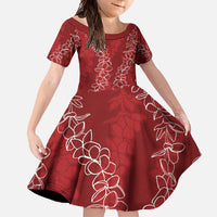 Hawaii Plumeria Lei Family Matching Short Sleeve Bodycon Dress and Hawaiian Shirt Aloha Festive Vibe - Crimson LT7 Daughter's Dress Crimson - Polynesian Pride