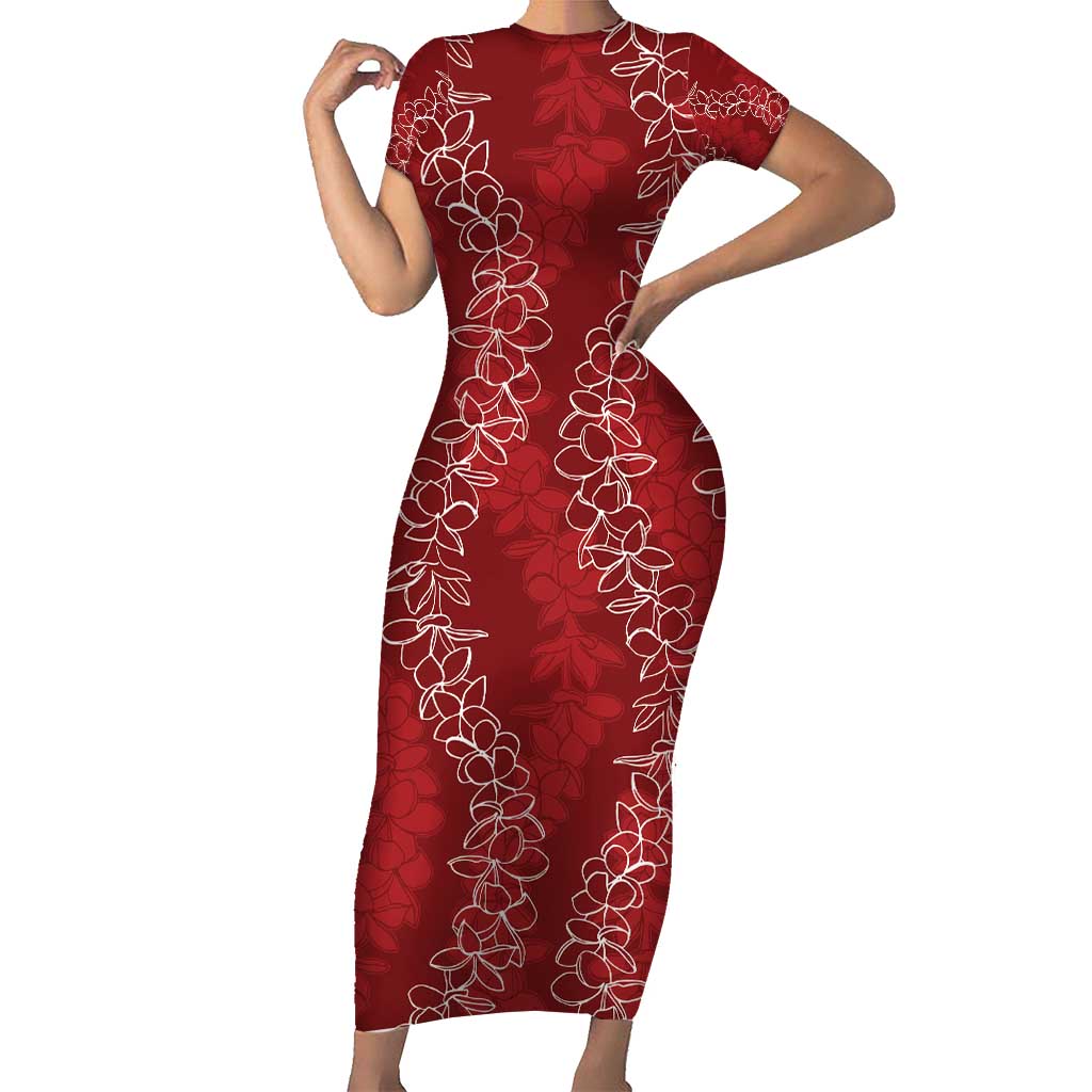 Hawaii Plumeria Lei Family Matching Short Sleeve Bodycon Dress and Hawaiian Shirt Aloha Festive Vibe - Crimson LT7 Mom's Dress Crimson - Polynesian Pride