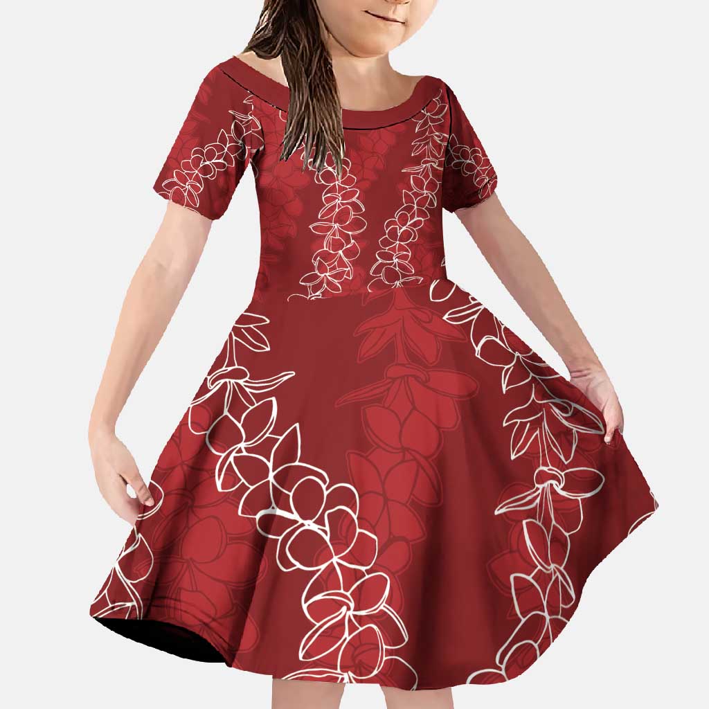 Hawaii Plumeria Lei Family Matching Summer Maxi Dress and Hawaiian Shirt Aloha Festive Vibe - Crimson LT7 Daughter's Dress Crimson - Polynesian Pride