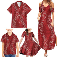 Hawaii Plumeria Lei Family Matching Summer Maxi Dress and Hawaiian Shirt Aloha Festive Vibe - Crimson LT7 - Polynesian Pride