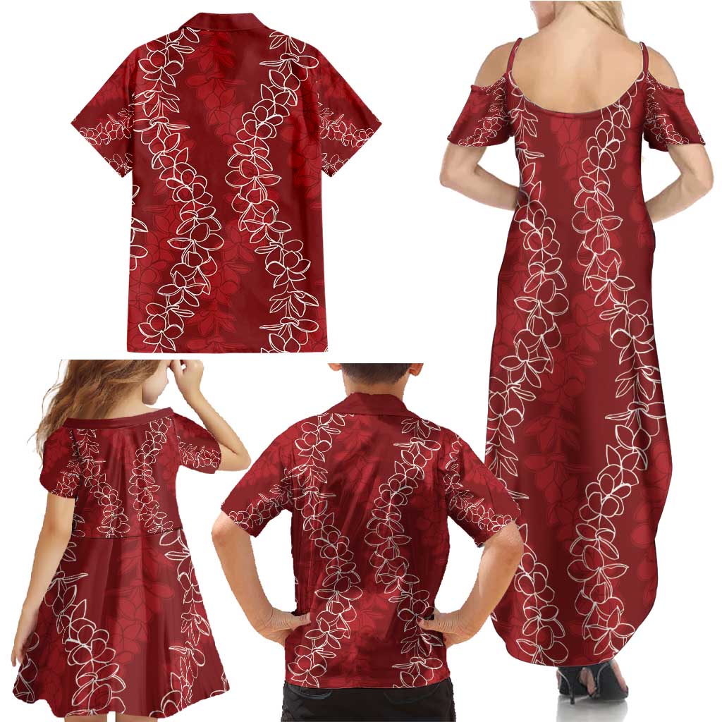 Hawaii Plumeria Lei Family Matching Summer Maxi Dress and Hawaiian Shirt Aloha Festive Vibe - Crimson LT7 - Polynesian Pride