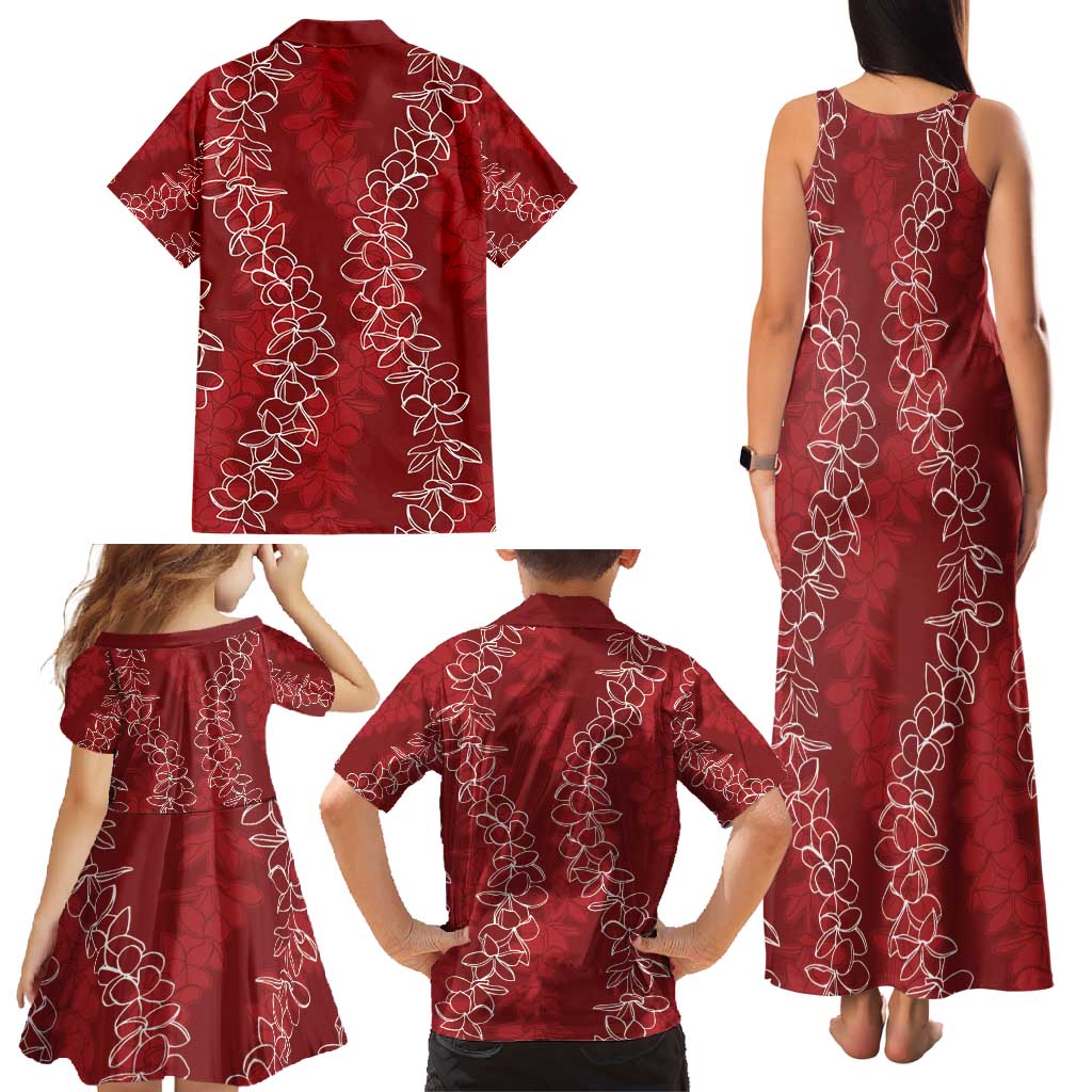 Hawaii Plumeria Lei Family Matching Tank Maxi Dress and Hawaiian Shirt Aloha Festive Vibe - Crimson LT7 - Polynesian Pride
