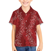 Hawaii Plumeria Lei Family Matching Tank Maxi Dress and Hawaiian Shirt Aloha Festive Vibe - Crimson LT7 Son's Shirt Crimson - Polynesian Pride