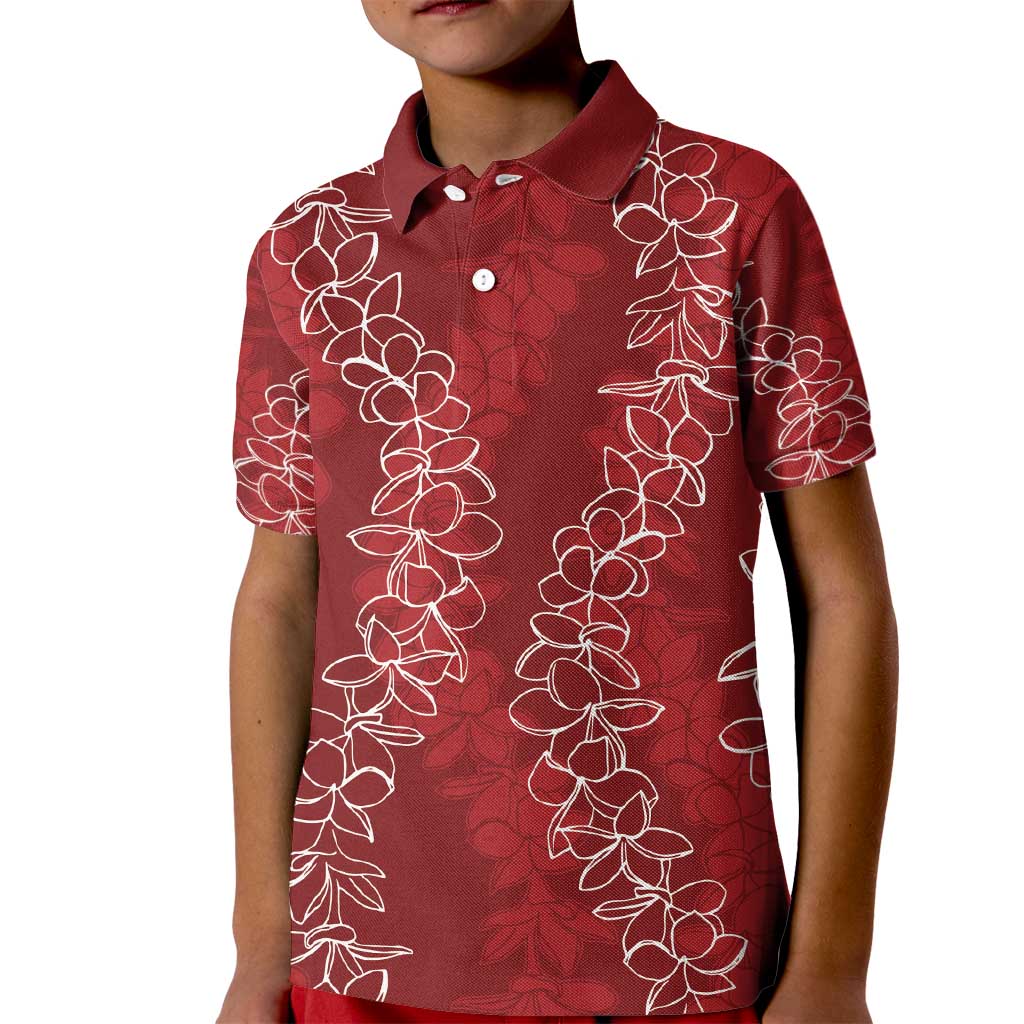 Hawaii Plumeria Lei Kid Polo Shirt Aloha Festive Vibe - Crimson