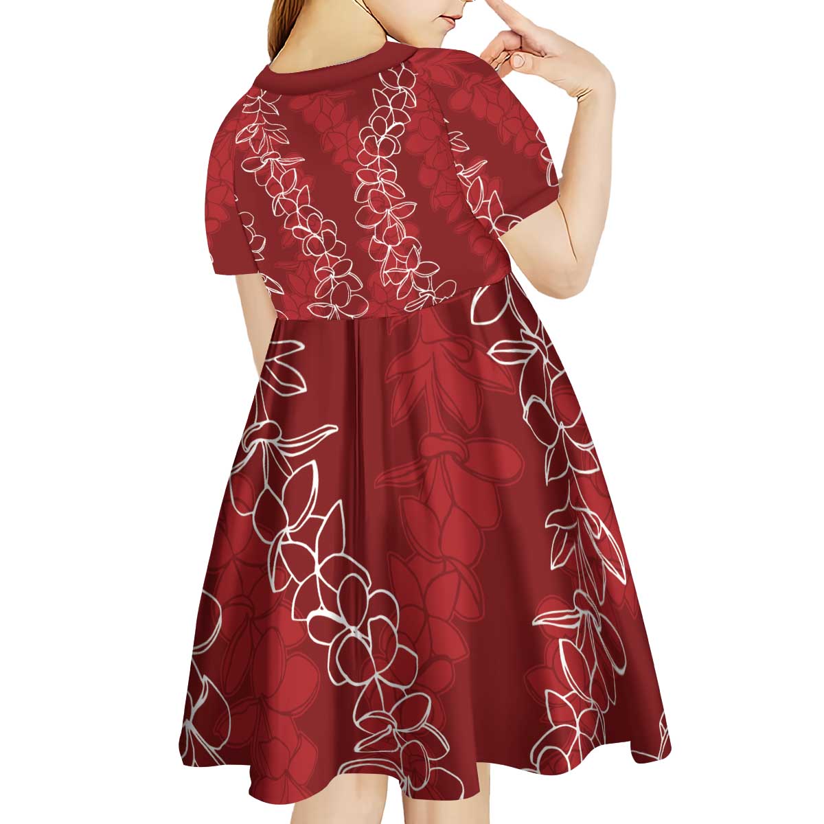 Hawaii Plumeria Lei Kid Short Sleeve Dress Aloha Festive Vibe - Crimson