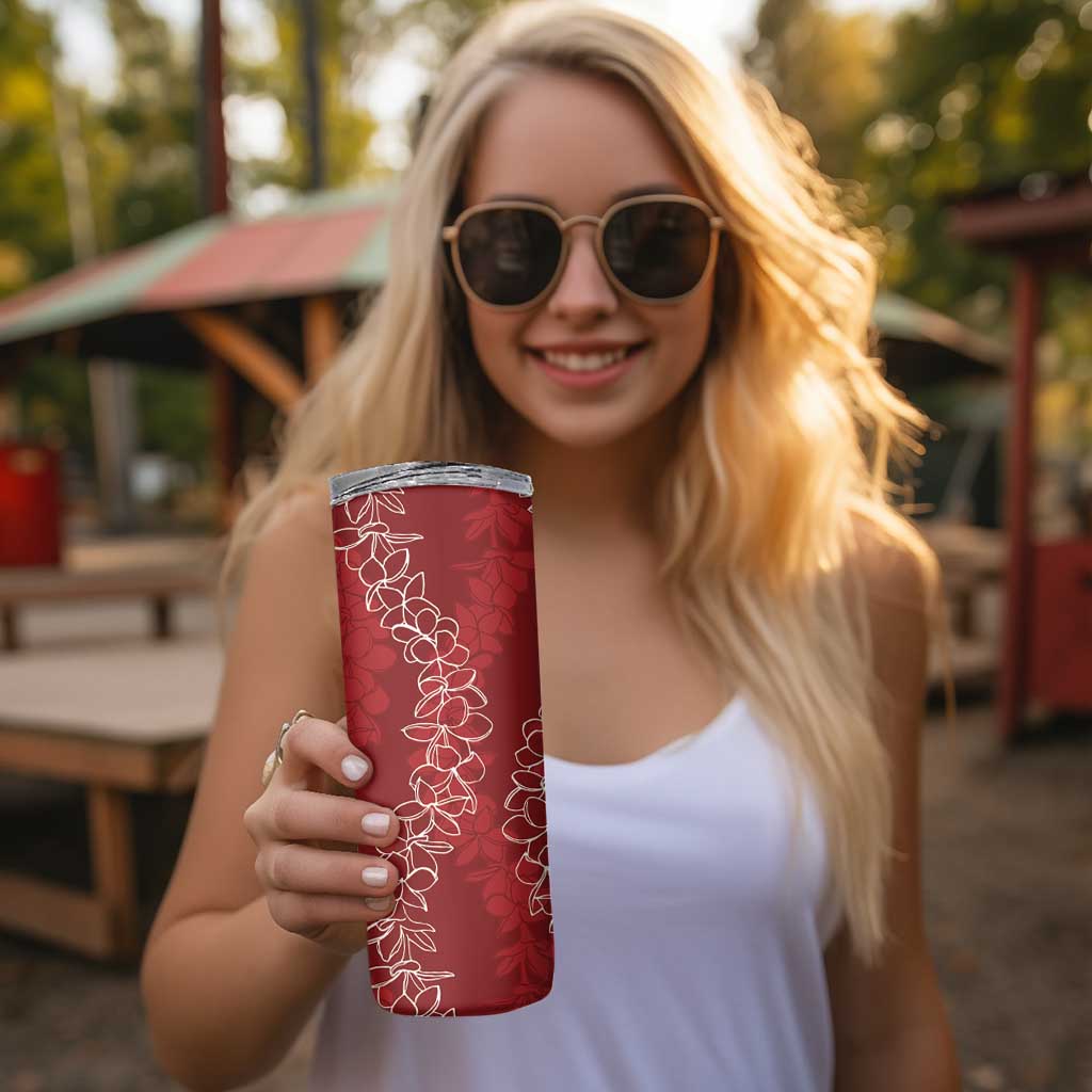 Hawaii Plumeria Lei Skinny Tumbler Aloha Festive Vibe - Crimson