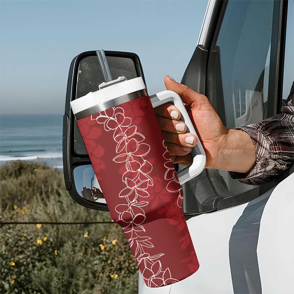 Hawaii Plumeria Lei Tumbler With Handle Aloha Festive Vibe - Crimson
