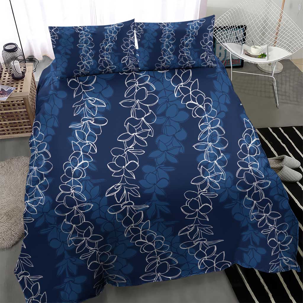 Hawaii Plumeria Lei Bedding Set Aloha Festive Vibe - Navy Blue