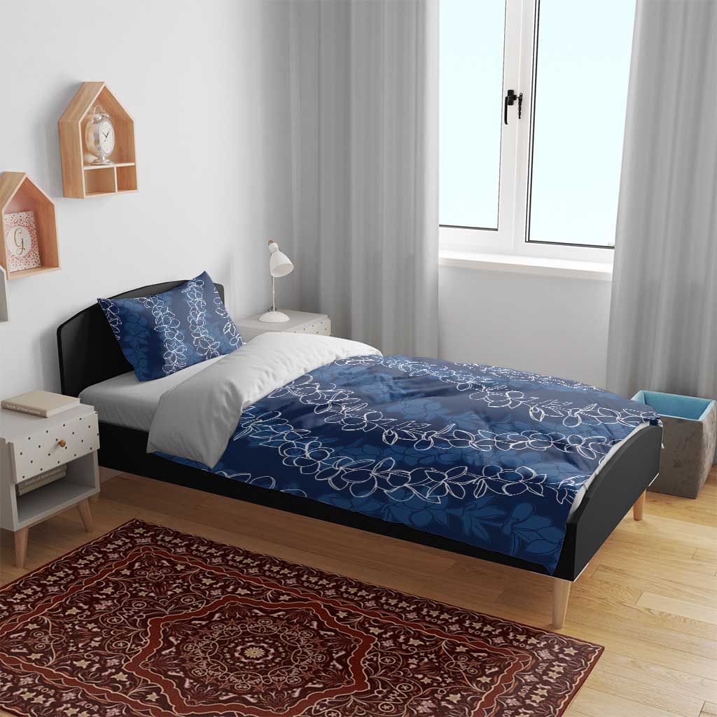 Hawaii Plumeria Lei Bedding Set Aloha Festive Vibe - Navy Blue