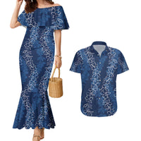 Hawaii Plumeria Lei Couples Matching Mermaid Dress and Hawaiian Shirt Aloha Festive Vibe - Navy Blue LT7 Navy Blue - Polynesian Pride