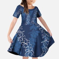 Hawaii Plumeria Lei Family Matching Long Sleeve Bodycon Dress and Hawaiian Shirt Aloha Festive Vibe - Navy Blue LT7 Daughter's Dress Navy Blue - Polynesian Pride