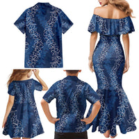 Hawaii Plumeria Lei Family Matching Mermaid Dress and Hawaiian Shirt Aloha Festive Vibe - Navy Blue LT7 - Polynesian Pride