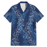 Hawaii Plumeria Lei Family Matching Mermaid Dress and Hawaiian Shirt Aloha Festive Vibe - Navy Blue LT7 Dad's Shirt - Short Sleeve Navy Blue - Polynesian Pride