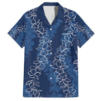 Hawaii Plumeria Lei Family Matching Off The Shoulder Long Sleeve Dress and Hawaiian Shirt Aloha Festive Vibe - Navy Blue LT7 Dad's Shirt - Short Sleeve Navy Blue - Polynesian Pride