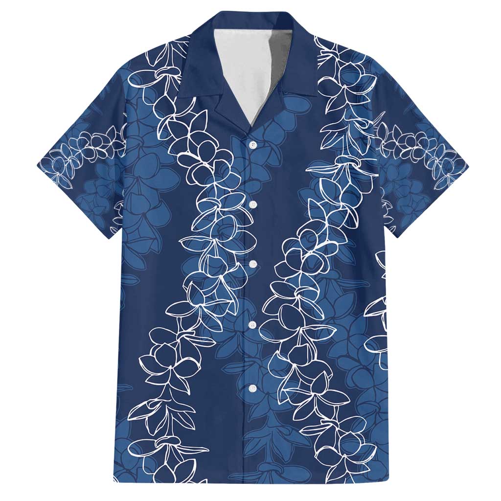 Hawaii Plumeria Lei Family Matching Off Shoulder Maxi Dress and Hawaiian Shirt Aloha Festive Vibe - Navy Blue LT7 Dad's Shirt - Short Sleeve Navy Blue - Polynesian Pride