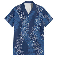 Hawaii Plumeria Lei Family Matching Off Shoulder Maxi Dress and Hawaiian Shirt Aloha Festive Vibe - Navy Blue LT7 Dad's Shirt - Short Sleeve Navy Blue - Polynesian Pride