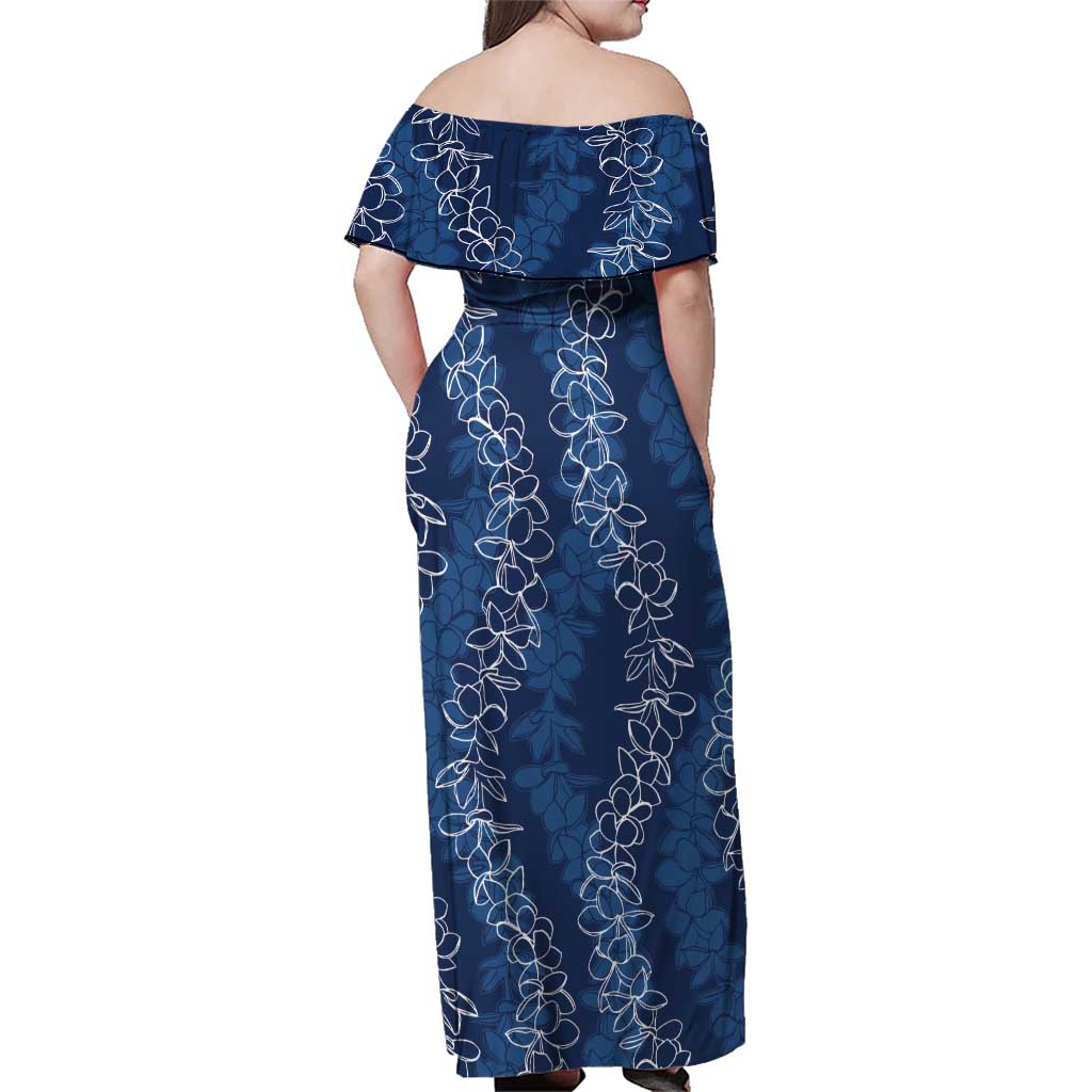 Hawaii Plumeria Lei Family Matching Off Shoulder Maxi Dress and Hawaiian Shirt Aloha Festive Vibe - Navy Blue LT7 - Polynesian Pride