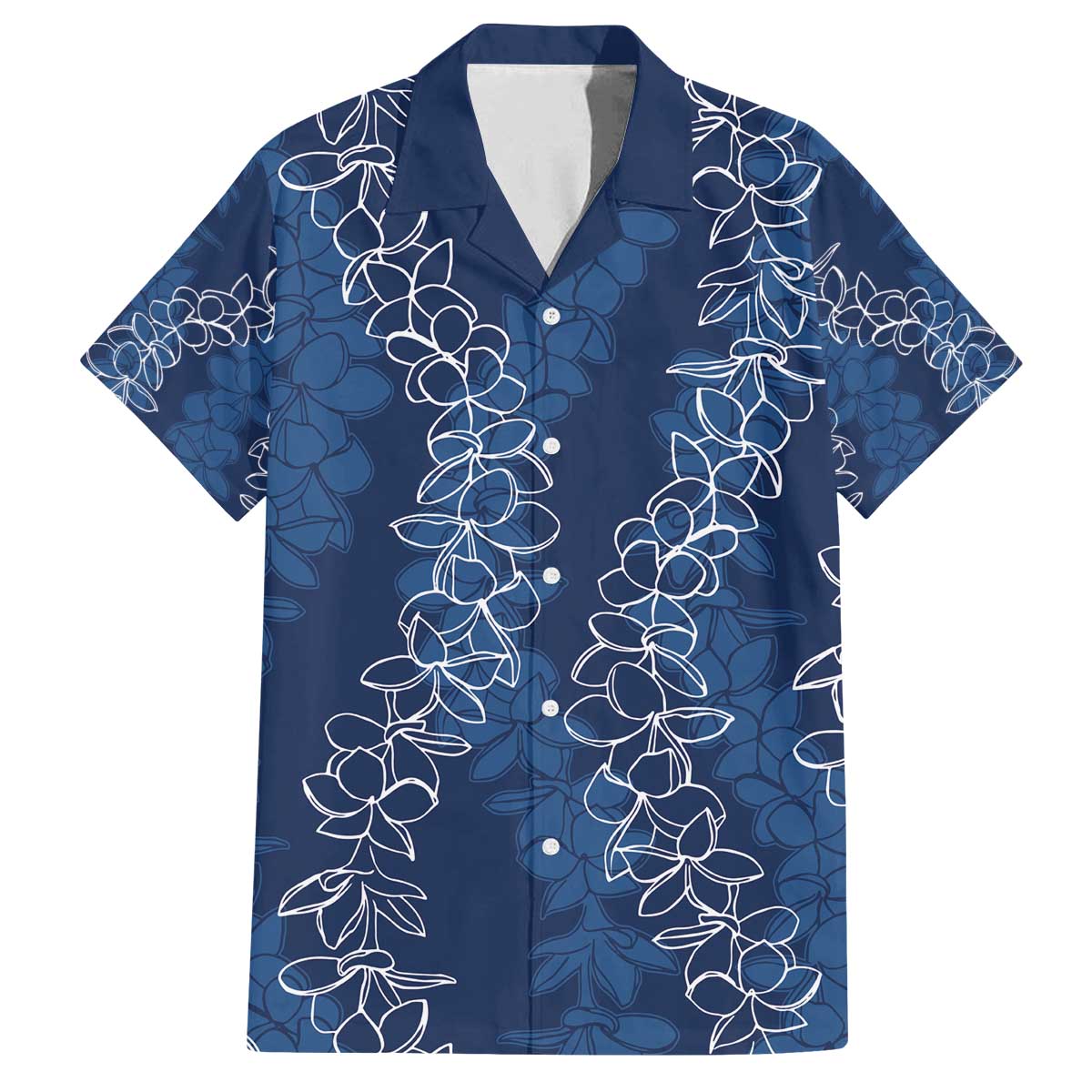 Hawaii Plumeria Lei Family Matching Off Shoulder Short Dress and Hawaiian Shirt Aloha Festive Vibe - Navy Blue LT7 Dad's Shirt - Short Sleeve Navy Blue - Polynesian Pride