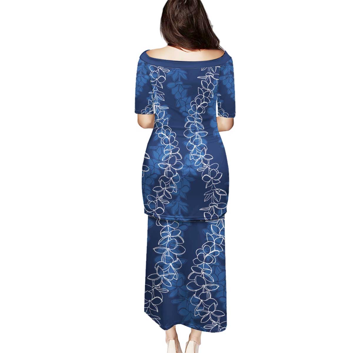 Hawaii Plumeria Lei Family Matching Puletasi and Hawaiian Shirt Aloha Festive Vibe - Navy Blue LT7 - Polynesian Pride