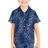 Hawaii Plumeria Lei Family Matching Puletasi and Hawaiian Shirt Aloha Festive Vibe - Navy Blue LT7 Son's Shirt Navy Blue - Polynesian Pride