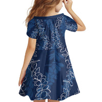 Hawaii Plumeria Lei Family Matching Short Sleeve Bodycon Dress and Hawaiian Shirt Aloha Festive Vibe - Navy Blue LT7 - Polynesian Pride