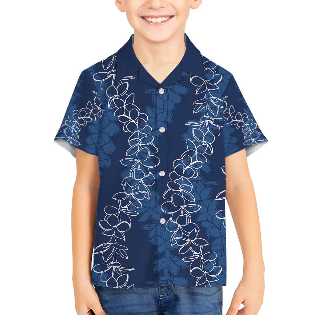 Hawaii Plumeria Lei Family Matching Short Sleeve Bodycon Dress and Hawaiian Shirt Aloha Festive Vibe - Navy Blue LT7 Son's Shirt Navy Blue - Polynesian Pride