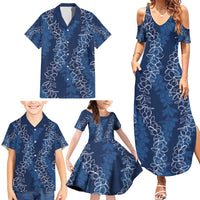 Hawaii Plumeria Lei Family Matching Summer Maxi Dress and Hawaiian Shirt Aloha Festive Vibe - Navy Blue LT7 - Polynesian Pride