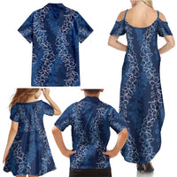Hawaii Plumeria Lei Family Matching Summer Maxi Dress and Hawaiian Shirt Aloha Festive Vibe - Navy Blue LT7 - Polynesian Pride