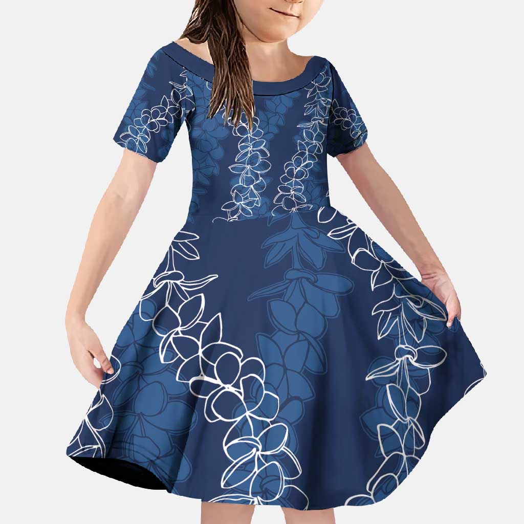 Hawaii Plumeria Lei Family Matching Tank Maxi Dress and Hawaiian Shirt Aloha Festive Vibe - Navy Blue LT7 Daughter's Dress Navy Blue - Polynesian Pride