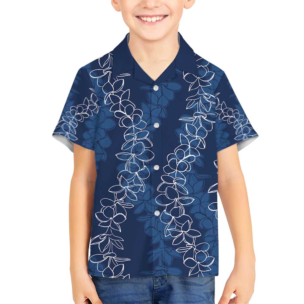 Hawaii Plumeria Lei Family Matching Tank Maxi Dress and Hawaiian Shirt Aloha Festive Vibe - Navy Blue LT7 Son's Shirt Navy Blue - Polynesian Pride