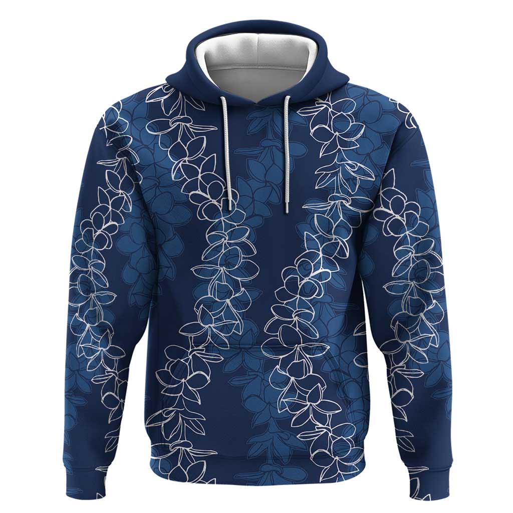 Hawaii Plumeria Lei Hoodie Aloha Festive Vibe - Navy Blue LT7 Pullover Hoodie Navy Blue - Polynesian Pride