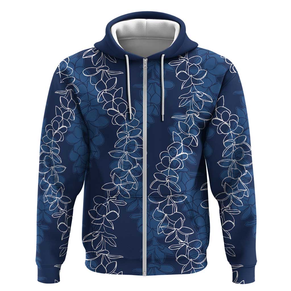 Hawaii Plumeria Lei Hoodie Aloha Festive Vibe - Navy Blue LT7 Zip Hoodie Navy Blue - Polynesian Pride