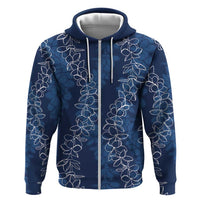 Hawaii Plumeria Lei Hoodie Aloha Festive Vibe - Navy Blue LT7 Zip Hoodie Navy Blue - Polynesian Pride
