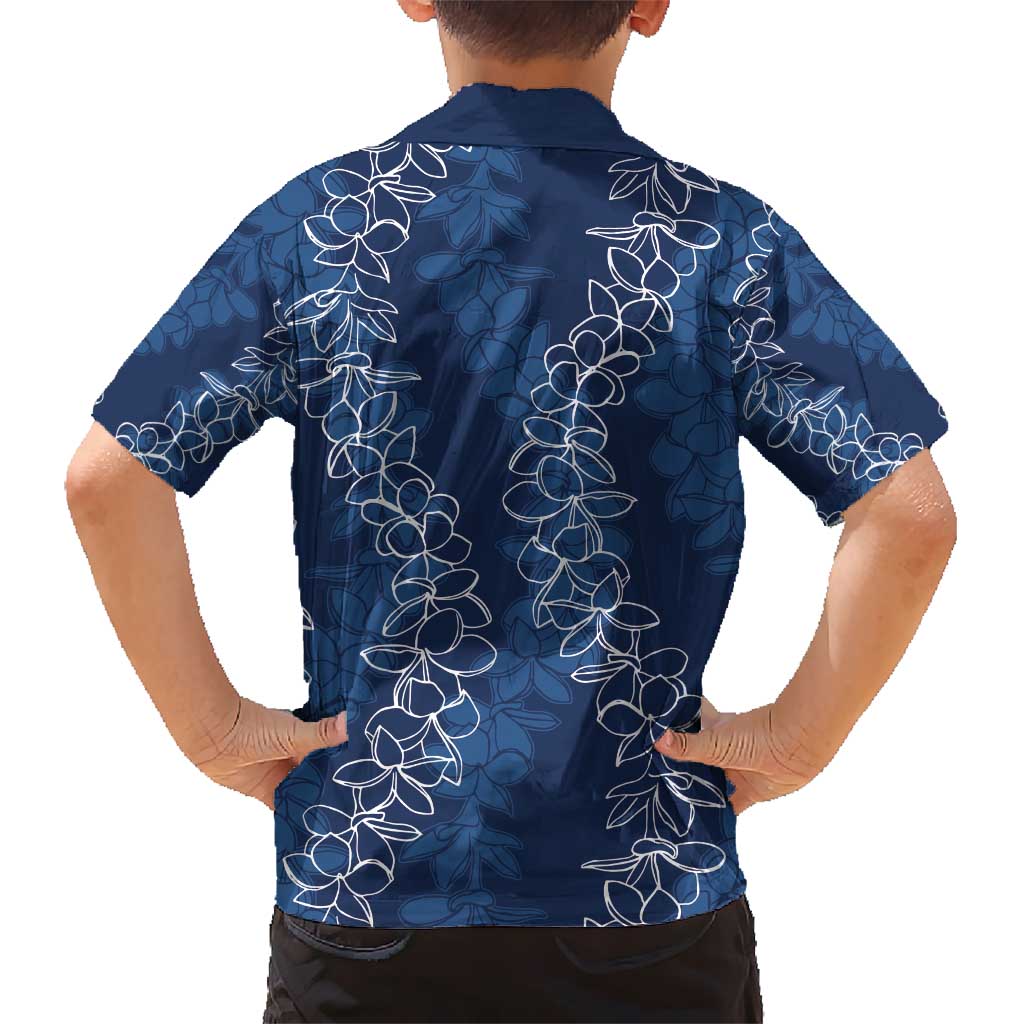 Hawaii Plumeria Lei Kid Hawaiian Shirt Aloha Festive Vibe - Navy Blue