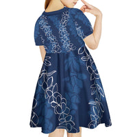 Hawaii Plumeria Lei Kid Short Sleeve Dress Aloha Festive Vibe - Navy Blue