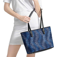 Hawaii Plumeria Lei Leather Tote Bag Aloha Festive Vibe - Navy Blue LT7 - Polynesian Pride