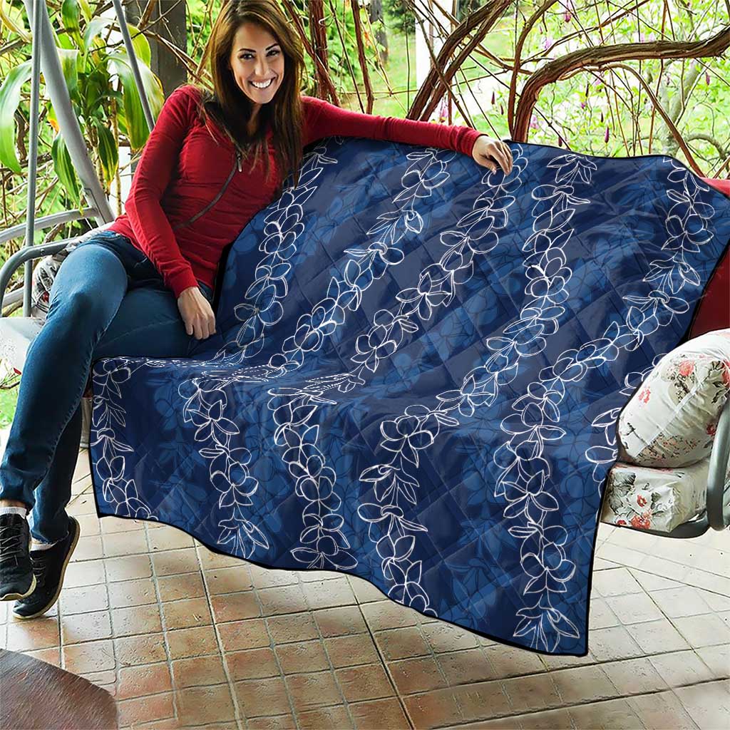 Hawaii Plumeria Lei Quilt Aloha Festive Vibe - Navy Blue