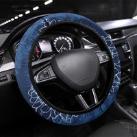 Hawaii Plumeria Lei Steering Wheel Cover Aloha Festive Vibe - Navy Blue LT7 Universal Fit Navy Blue - Polynesian Pride