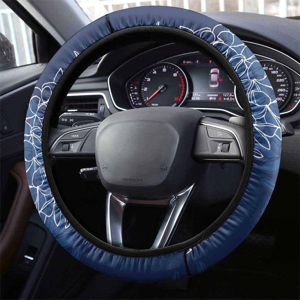 Hawaii Plumeria Lei Steering Wheel Cover Aloha Festive Vibe - Navy Blue LT7 - Polynesian Pride