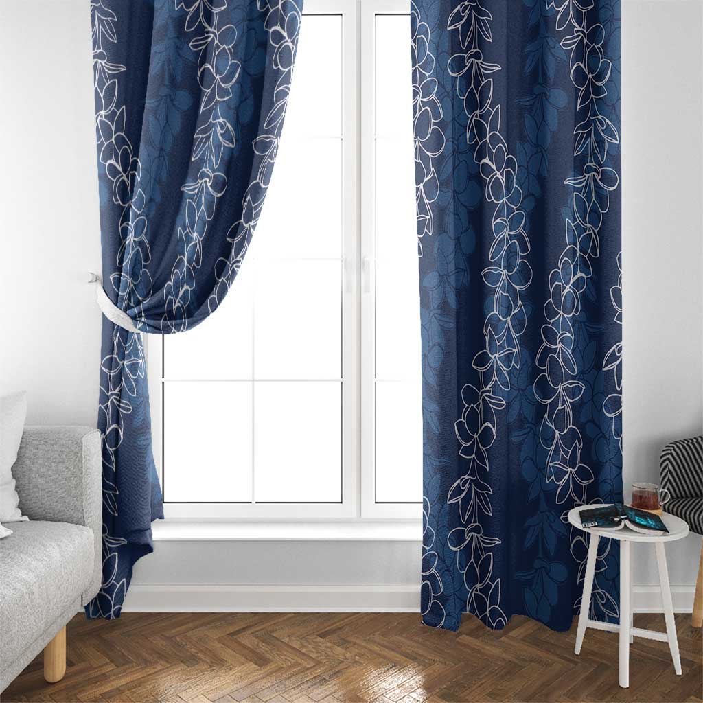 Hawaii Plumeria Lei Window Curtain Aloha Festive Vibe - Navy Blue