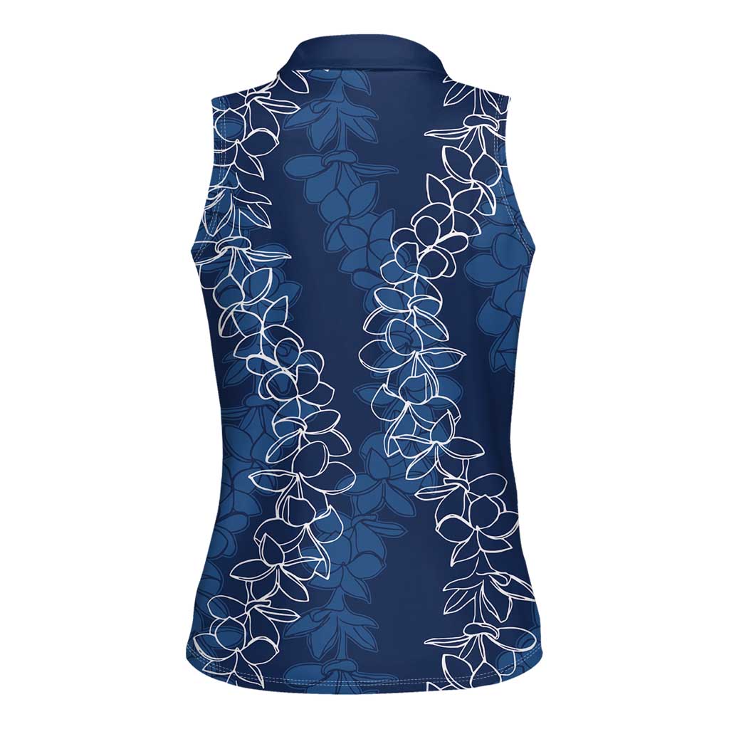 Hawaii Plumeria Lei Women Sleeveless Polo Shirt Aloha Festive Vibe - Navy Blue