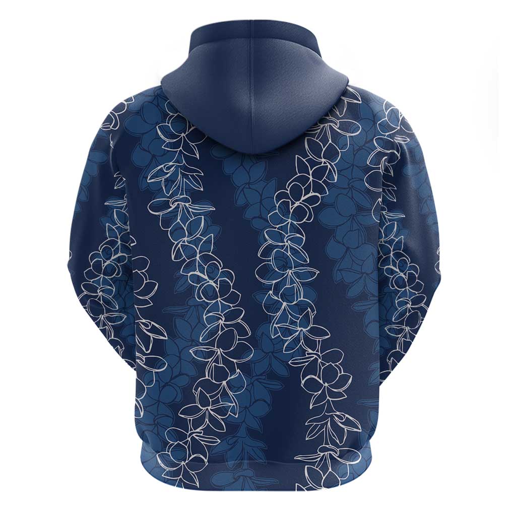 Hawaii Plumeria Lei Zip Hoodie Aloha Festive Vibe - Navy Blue