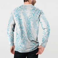 Hawaii Plumeria Lei Button Sweatshirt Aloha Festive Vibe - Turquoise
