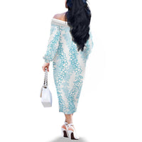 Hawaii Plumeria Lei Family Matching Off The Shoulder Long Sleeve Dress and Hawaiian Shirt Aloha Festive Vibe - Turquoise LT7 - Polynesian Pride