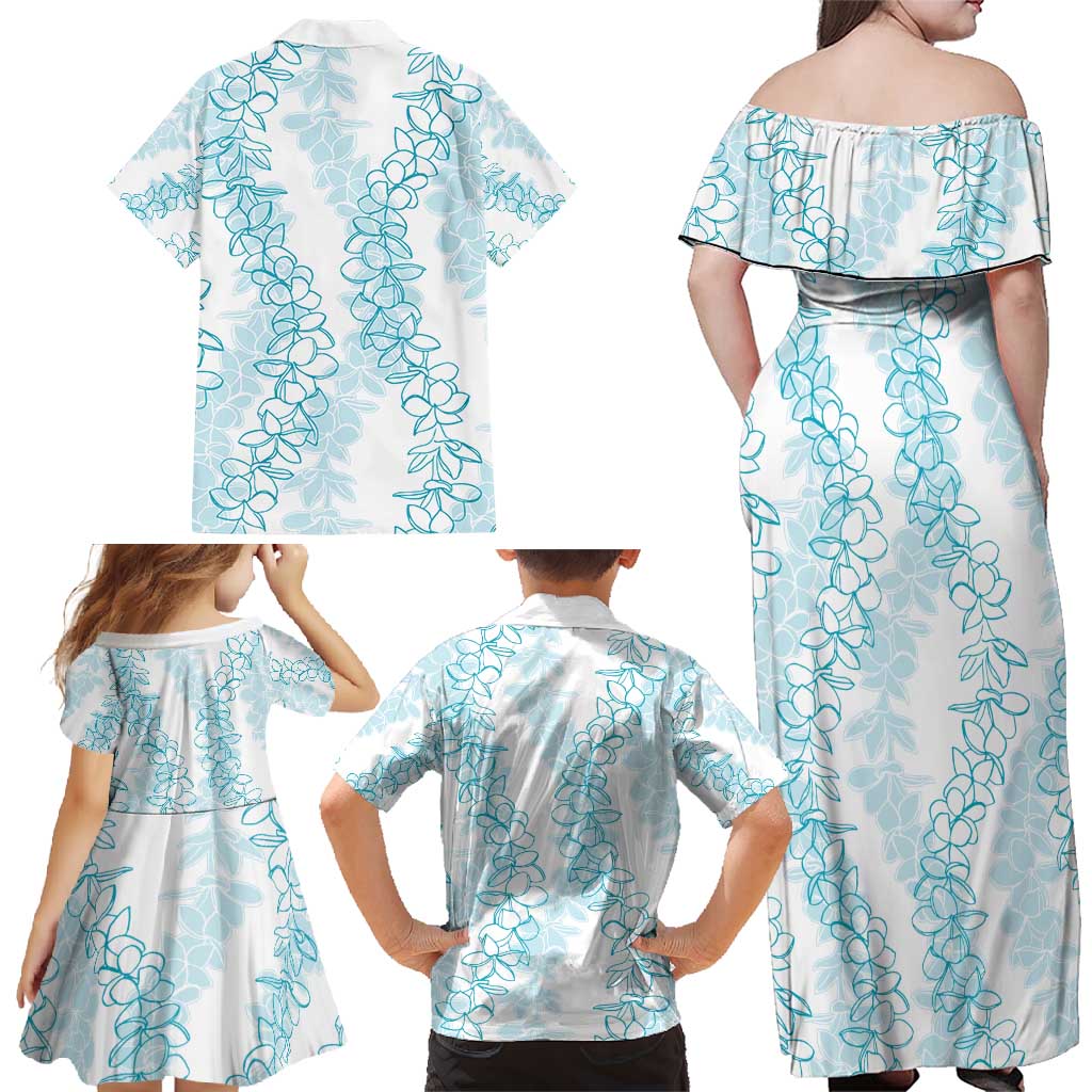 Hawaii Plumeria Lei Family Matching Off Shoulder Maxi Dress and Hawaiian Shirt Aloha Festive Vibe - Turquoise LT7 - Polynesian Pride